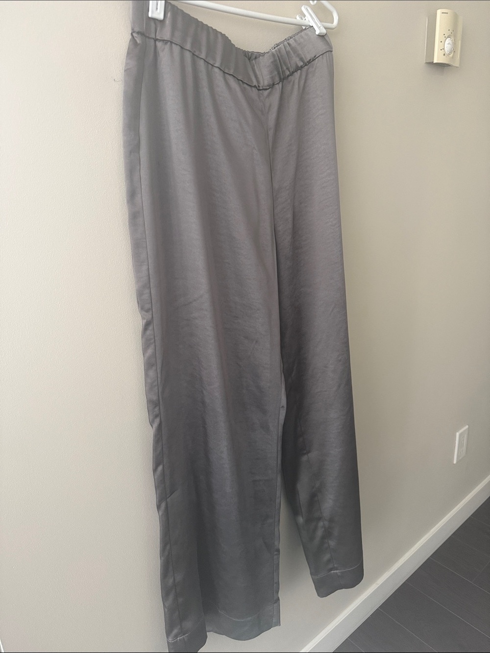 Women's Wide Leg Satin Pants in Gray - Elegant Everyday Staple